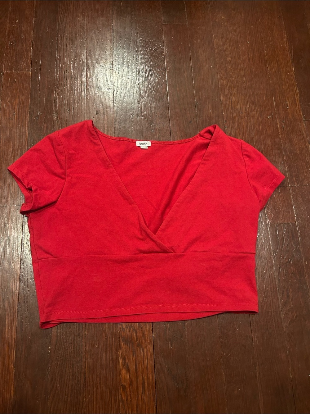Garage Red Cropped Wrap V-Neck Top